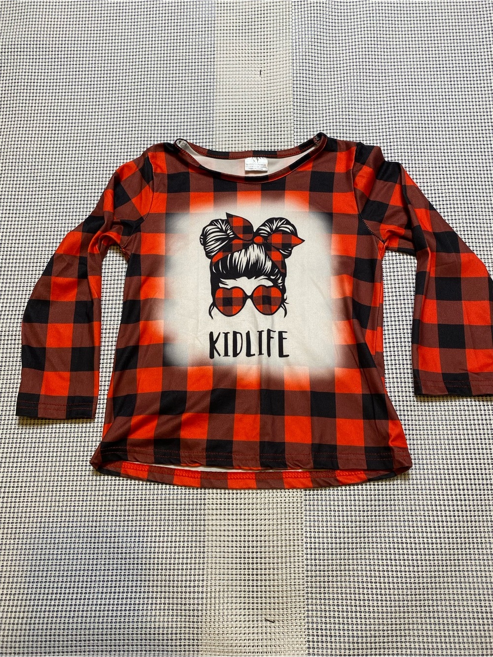 Red and Black Buffalo Plaid Long-Sleeve Kids Top Sz-XL